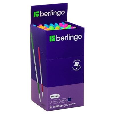 Ручка шариковая Berlingo "Tribase grip show", 0,7 мм, грип, синяя, микс