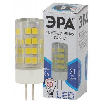 Нарушена упаковка.   Светодиодная лампа G4 5W 4000К (белый) Эра LED JC-5W-220V-CER-840-G4 () Б0027858