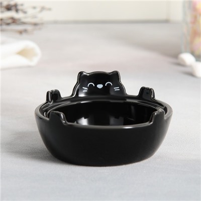 Чайная пара керамическая «Черный кот», кружка 150 мл, миска 10х3 см, цвет чёрный