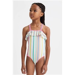 Reiss Cora Striped Frilly Cross-Back Swimsuit