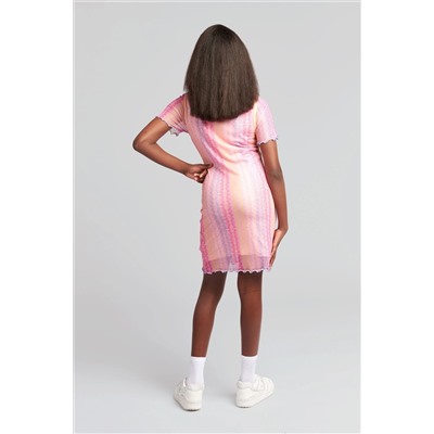 Juicy Couture Girls Pink All-Over Print Mesh Dress