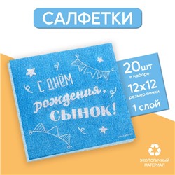 Салфетки бумажные «С днём рождения, сынок», однослойные, 24 × 24 см, 20 шт.