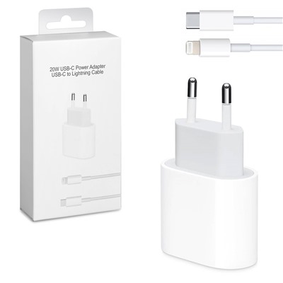 Сетевой адаптер питания USB-C 20W + кабель Lighting-Type-C без лого (белый)