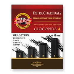 Уголь художественный искусственный Gioconda "KOH-I-NOOR" 8694 2B-H, круглый, черный, 4 шт/уп