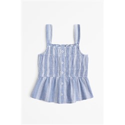 Abercrombie & Fitch Blue Stripe Linen Look Smocked Textured Cami Top