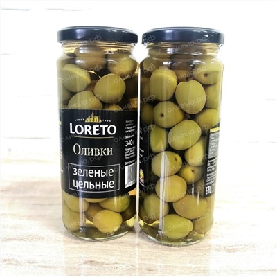 Оливки зеленые с начинкой из красного перца Loreto 450 гр (Испания)