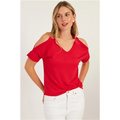 Женская красная блузка с открытыми плечами BR1329