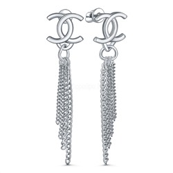 Серьги-пусеты длинные с цепями из родированного серебра с-0122р