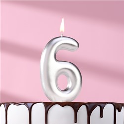Свеча в торт "Европейская", цифра "6", 6 см, серебро