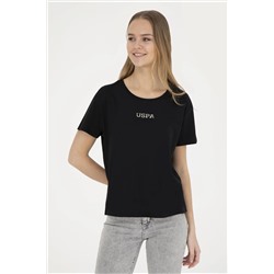Женская черная футболка с круглым вырезом Неожиданная скидка в корзине