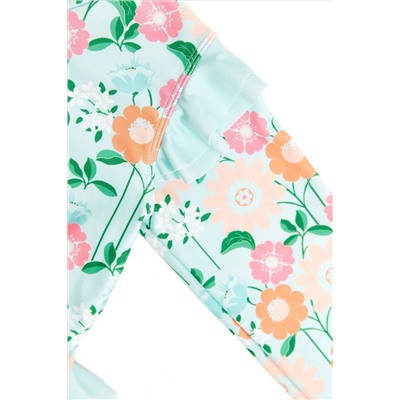 Nicole Miller Green Floral Long Sleeves Rash Guard