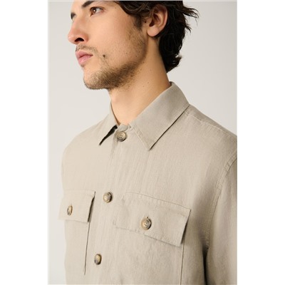 Серая куртка-рубашка из 100% льна с классическим воротником и комфортной посадкой