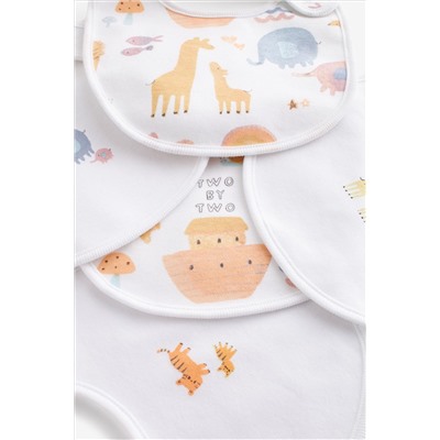 Noah's Ark Print White Regular Bibs 5 Pack