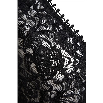 Черное мини-тканое кружевное пляжное платье из 100% хлопка TBESS23EL00048