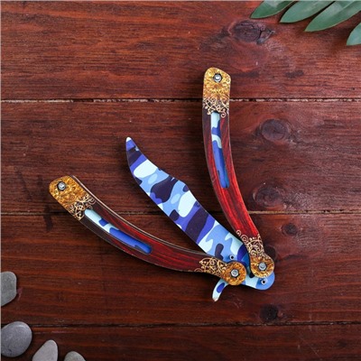 Сувенир деревянный «Нож бабочка» синий камуфляж