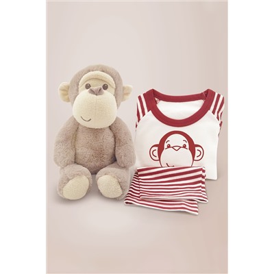 Babyblooms Monkey Soft Toy with Personalised Red Stripe Pyjamas