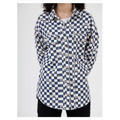 Джинсовая рубашка шахматная со смайлом