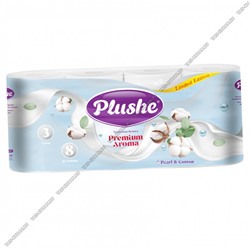 Туалетная бумага "Plushe. Premium Aroma Pearl & Cotton " 3-х слойная,8шт по 15м в упаковке, цвет белый, ароматизированная, хлопок (16)