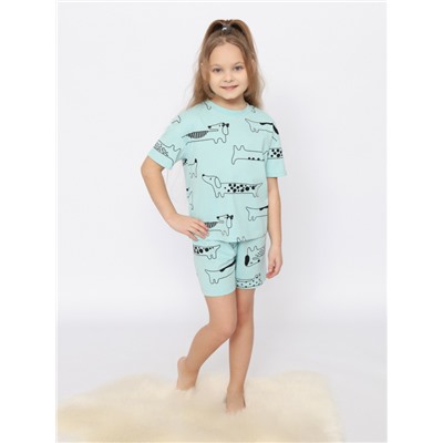 CSKG 50168-49 Пижама для девочки (футболка, шорты),светло-бирюзовый