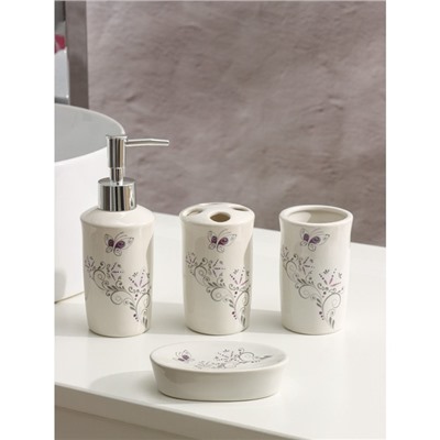Набор аксессуаров для ванной комнаты Доляна «Изящество», 4 предмета (дозатор 250 мл, мыльница, 2 стакана), цвет белый