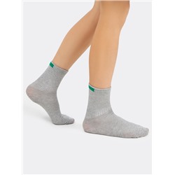 Высокие детские носки в расцветке "серый меланж" с зеленым прямоугольником