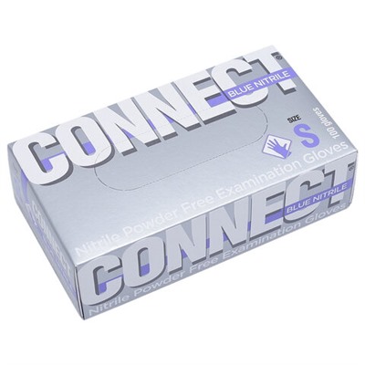 Перчатки смотровые нитриловые CONNECT, голубые, 50 пар (100 штук), размер S (малые), -