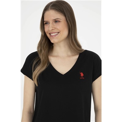 Женская черная базовая футболка с v-образным вырезом Неожиданная скидка в корзине