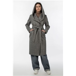 02-3081 Пальто женское утепленное (пояс) Микроворса темно-серый
