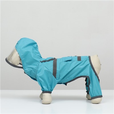 Комбинезон для собак, демисезонный с козырьком, размер S (ДС 28, Ог 41, ОШ 31 см), голубой