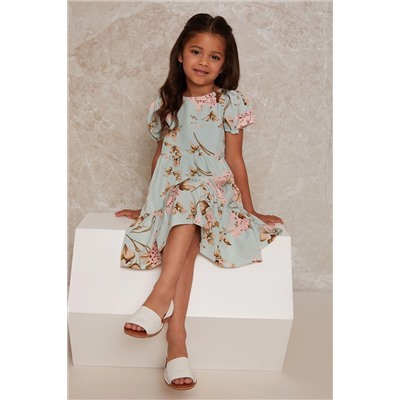 Chi Chi London Girls Puff Sleeve Floral Print Tiered Summer Dress