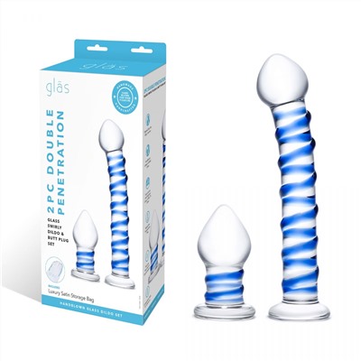 Набор из 2 стеклянных игрушек с синей спиралью Swirly Dildo & Buttplug Set