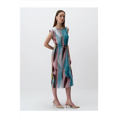 Плиссированное платье миди без рукавов смешанного цвета с узором