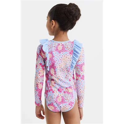 Reiss Poppy Floral Print Ruffle Long Sleeve Swimsuit