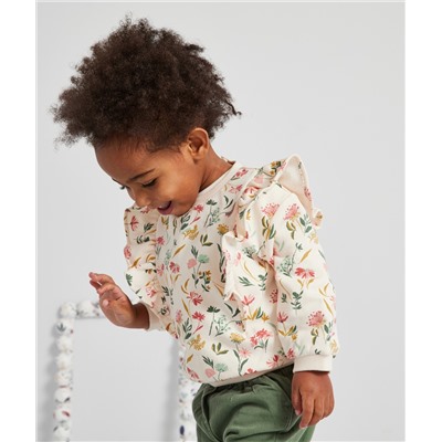 SWEAT EN COTON RECYCLÉ IMPRIMÉ FLEURI AVEC VOLANTS BÉBÉ FILLE