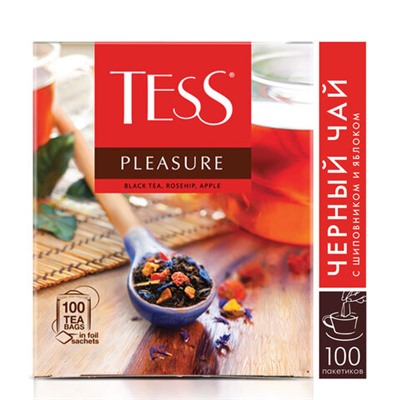 Чай TESS "Pleasure" черный с шиповником, яблоком, лимонным сорго, 100 пакетиков в конвертах по 1,5 г, 0919-09