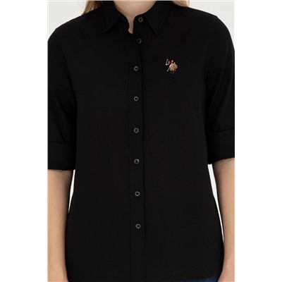 Женская черная базовая рубашка с длинным рукавом Неожиданная скидка в корзине
