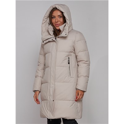 Пальто утепленное молодежное зимнее женское светло-серого цвета 52322SS