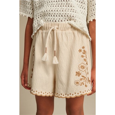 Neutral Embroidered Shorts (3-16yrs)