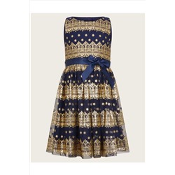 Monsoon Blue Flick Foil Print Scuba Dress