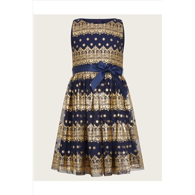 Monsoon Blue Flick Foil Print Scuba Dress