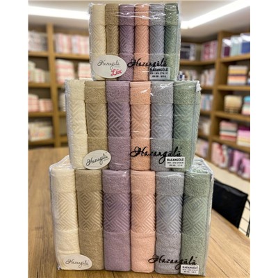 Махровые Полотенца 30x50+50x90+70x140 см по 6 шт/уп Cotton - Hazangülü