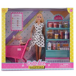Игровой набор с куклами DEFA Lucy "Покупка продуктов" (2 шт., 29 и 10 см, аксесс., белый)