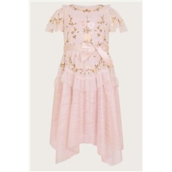 Monsoon Pink Cora Embroidered Ruffle Dress