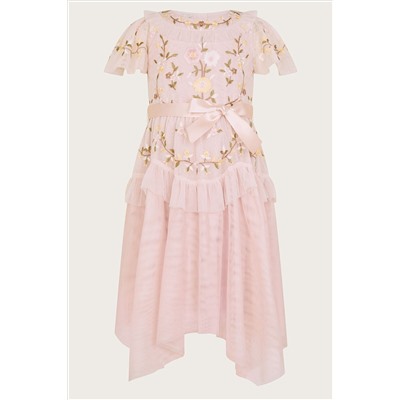 Monsoon Pink Cora Embroidered Ruffle Dress