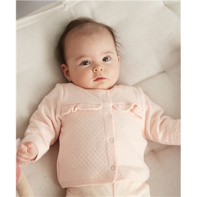 GILET ROSE BÉBÉ FILLE EN REMBOURRAGE RECYCLÉ AVEC VOLANTS