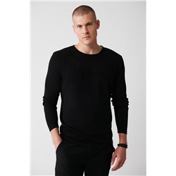 Черный вязаный свитер из искусственного шелка с круглым вырезом и принтом, стандартная посадка