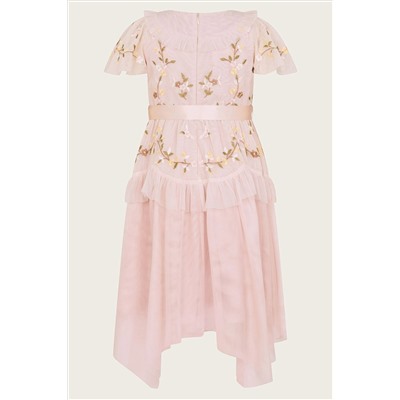 Monsoon Pink Cora Embroidered Ruffle Dress