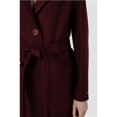 01-11729 Пальто женское демисезонное (пояс) валяная шерсть бордовый