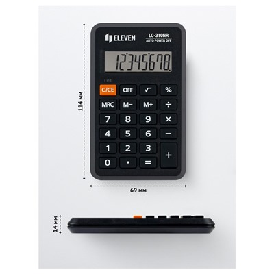 Калькулятор карманный ELEVEN LC-310NR, черный, 8-разрядный, 69*114*14мм