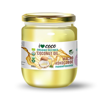 Масло кокосовое  для жарки, рафинированное (organic), I❤COCO, 200мл, ст/б, Шри-Ланка